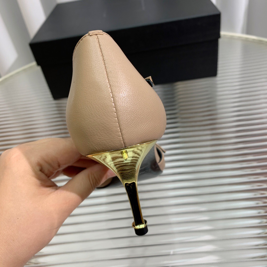 2025 Women TOM FORD Beige Leather Pointed Toe Metal Tip Pumps KFY00320