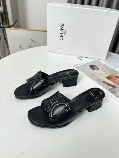 2025 Women Celine Black Leather Sandals