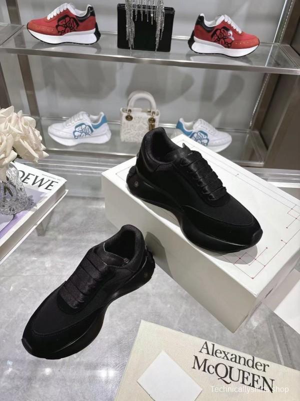 2025 Women Alexander McQueen Black Leather Mesh Sneakers LY00340