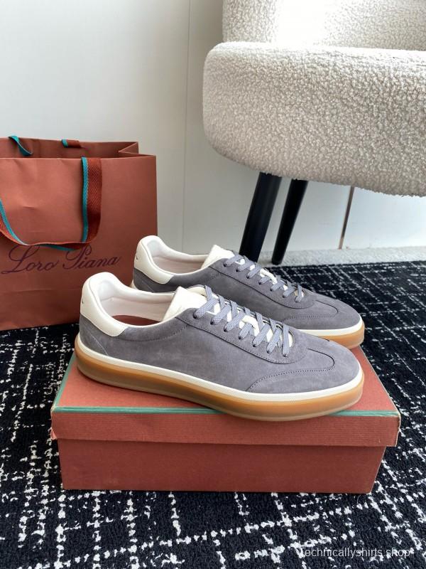 2024 Unisex Loro Piana Grey Suede Calf Leather Trainers MJ00320
