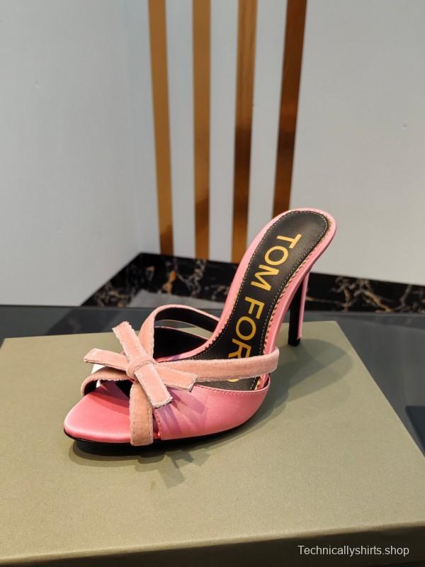 2025 Women TOM FORD Pink Velvet High Heel Backless Sandals KFY00290