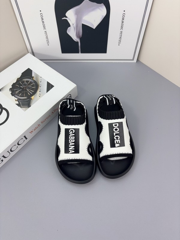 2025 Kids Dolce & Gabbana Pink Black White Knit Sandals