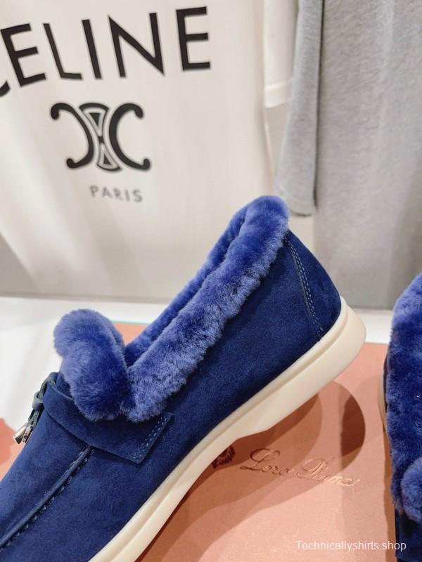 2024 Women Le Parmentier Blue Suede Shearling Loafer MJ00310
