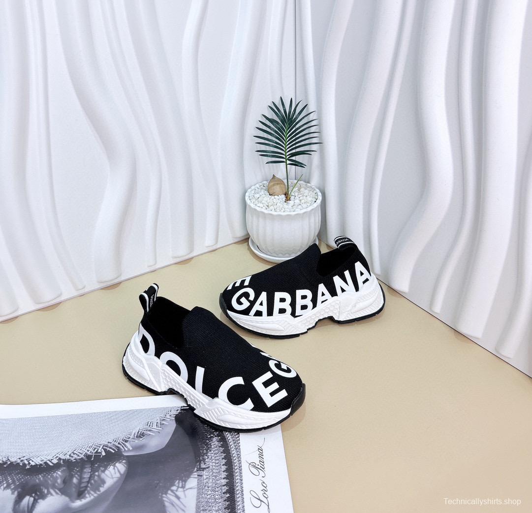 2024 Kids Dolce & Gabbana Pink Black White Fabric Slip-On