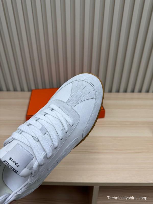 2025 Unisex Hermès White Suede Down Fabric Sneakers KFY00300