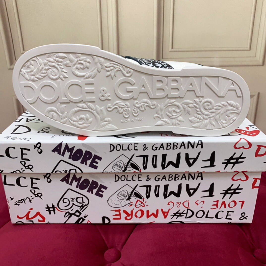 2025 Unisex Dolce & Gabbana White Leather Sneakers LOGO Strap LY00300