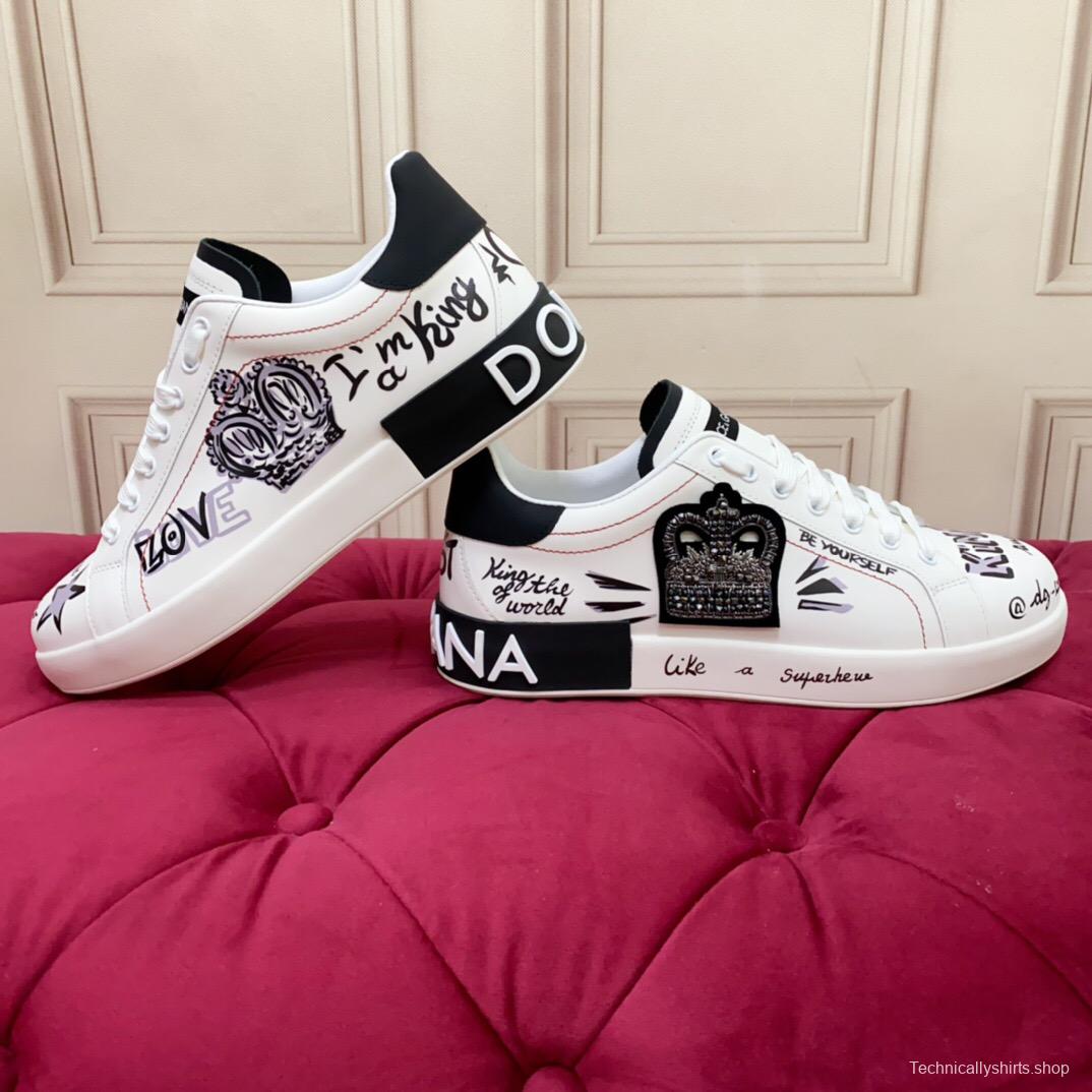 2025 Women Dolce & Gabbana White Black Leather Sneakers LY00340(F)