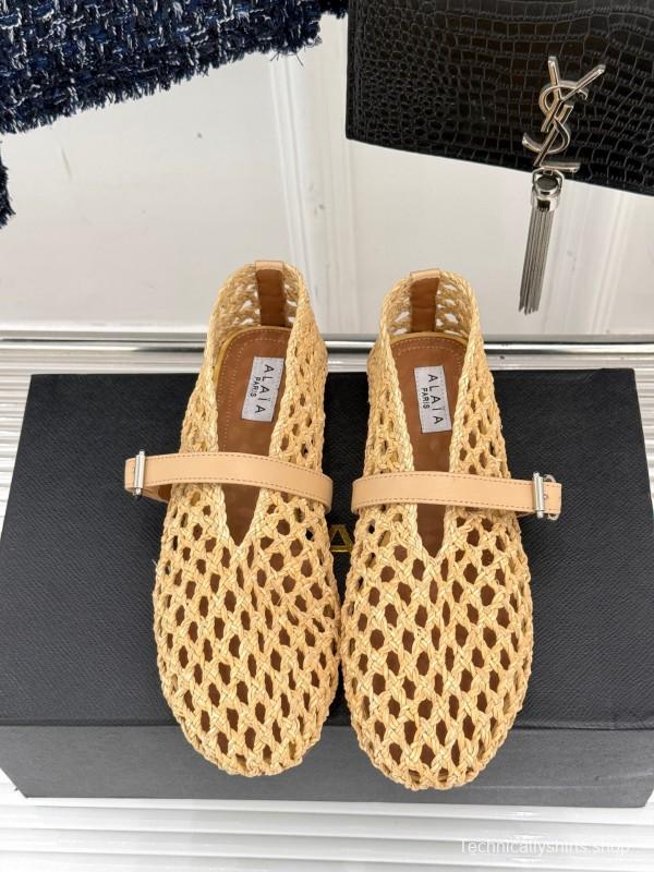 2025 Women AlAIA Beige Woven Leather Mary Jane