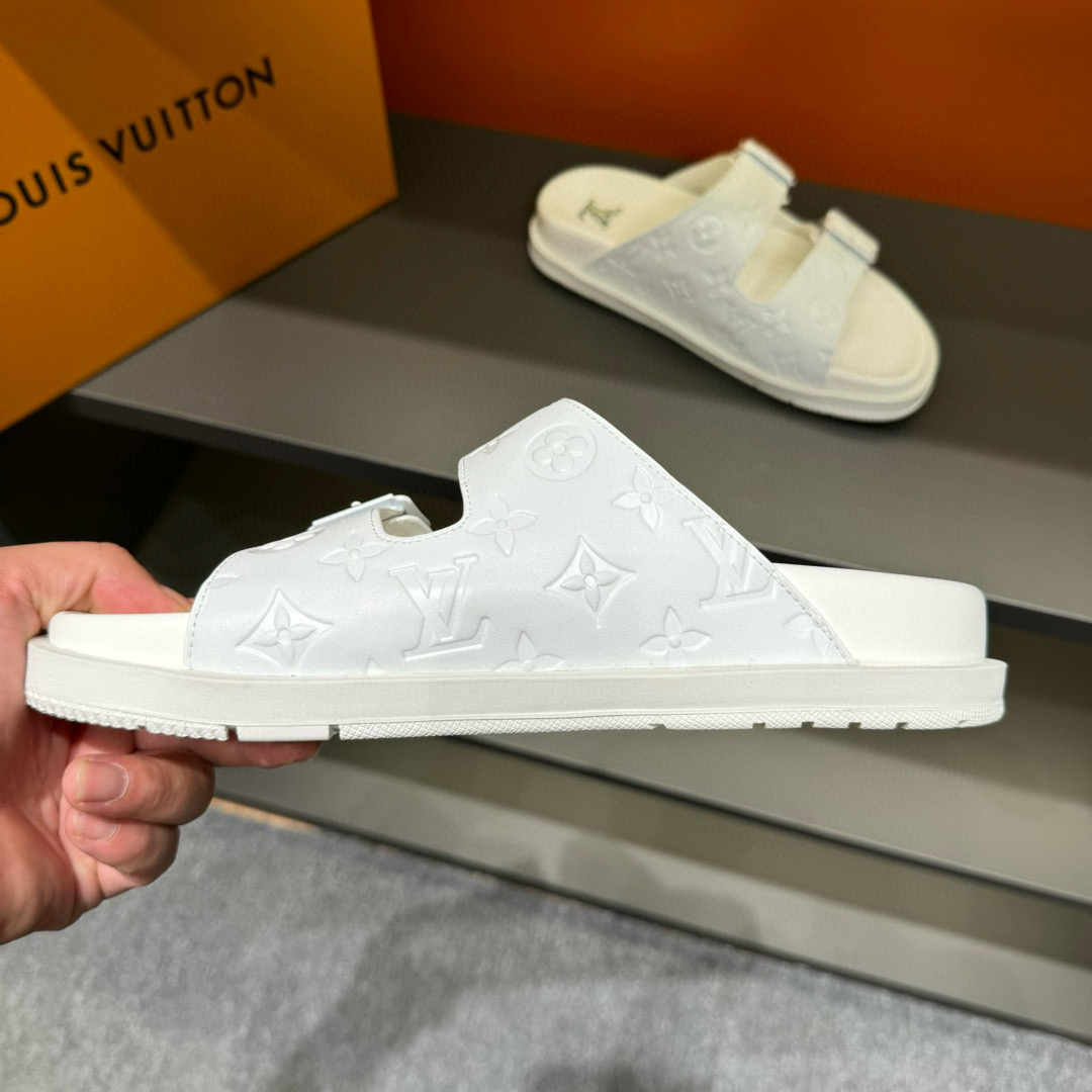 2024 Slippers Louis Vuitton White Leather Slippers
