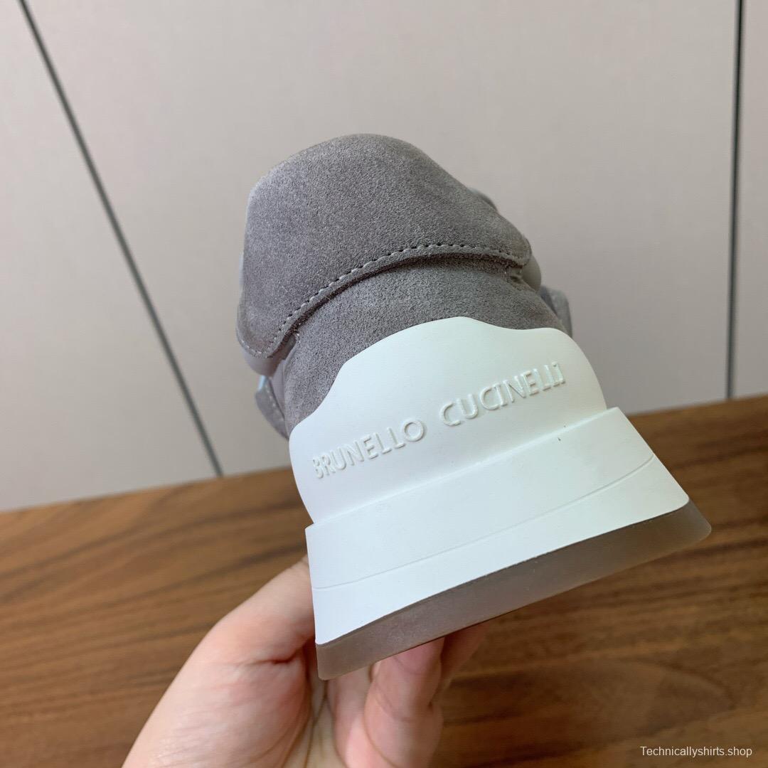 2025 Unisex Brunello Cucinelli Grey Beige Suede Leather Sneakers LY