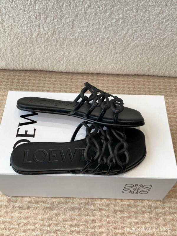 2025 Loewe Black Leather Slippers KFY00250