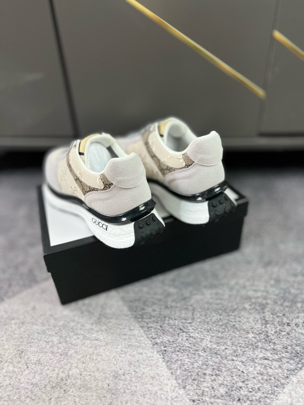 2024 Men Gucci Beige Brown Canvas Leather Sneakers MJ00260