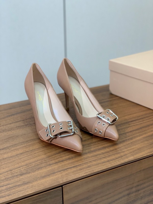 2025 Women Gianvito Rossi Pink Leather Buckle Pumps KFY00300