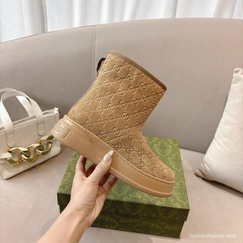 2024 Women Gucci Beige Suede Snow Boots MG00350