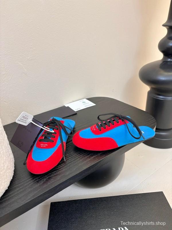 2025 Women Prada Blue Red Suede Leather Sneakers