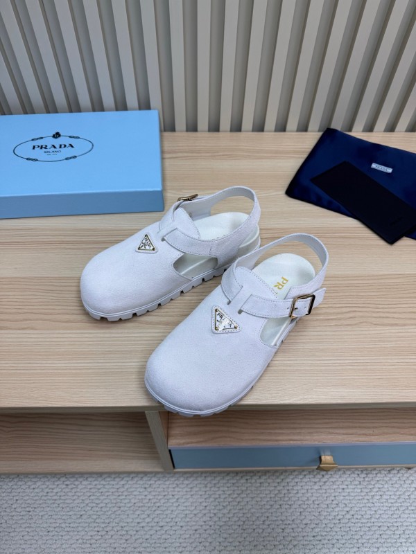 2025 Women Prada White Suede Sandals LY00280