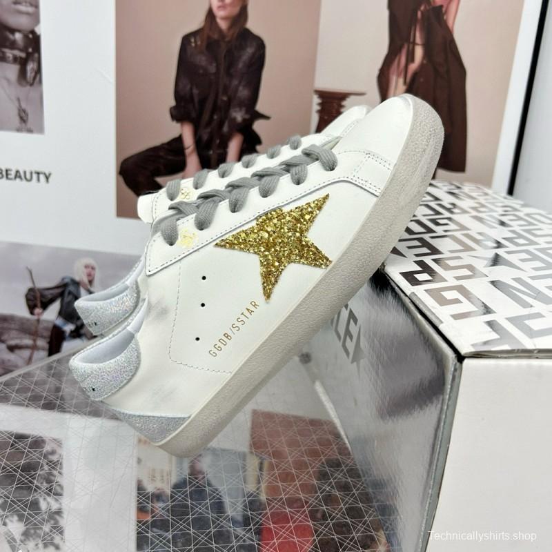 2025 Women GGDB White Gold Glitter Leather Sneakers