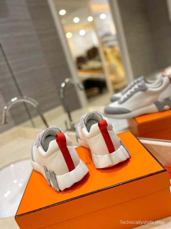 2024 Women Hermès white gray mesh suede sneakers