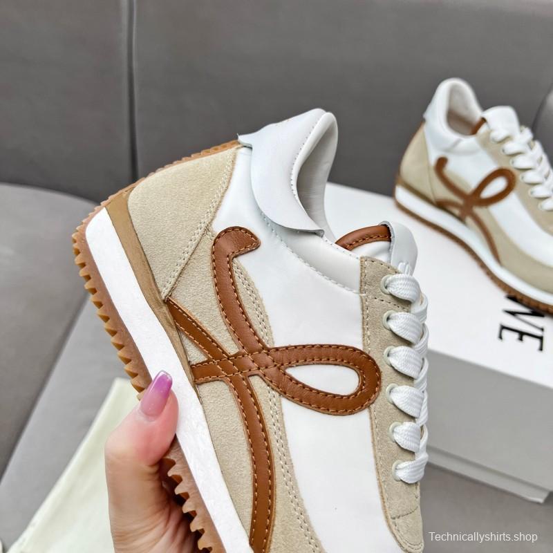 2025 Unisex Loewe White Beige Brown Leather Fabric Sneakers LY00270