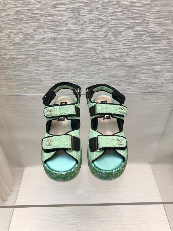 2025 Slippers Chanel Mint Green Textile Platform Sandals LY00330