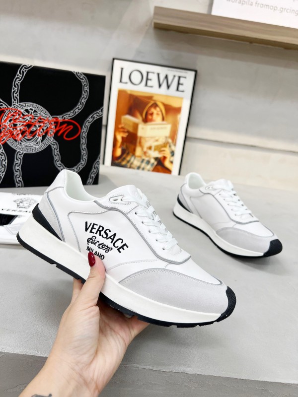 2025 Men VERSACE White Grey Leather Suede Sneakers LY00320