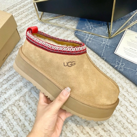 2024 Women UGG Beige Red Suede Platform Slip-On MJ00230