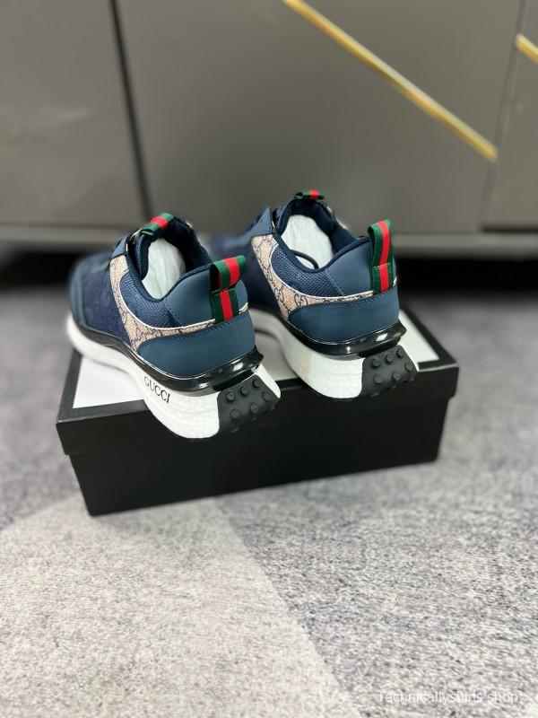 2024 Men Gucci Blue Beige Mesh Leather Sneakers MJ00260