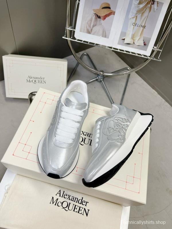 2024 Women ALEXANDER MCQUEEN Silver Leather Sneakers MJ00370