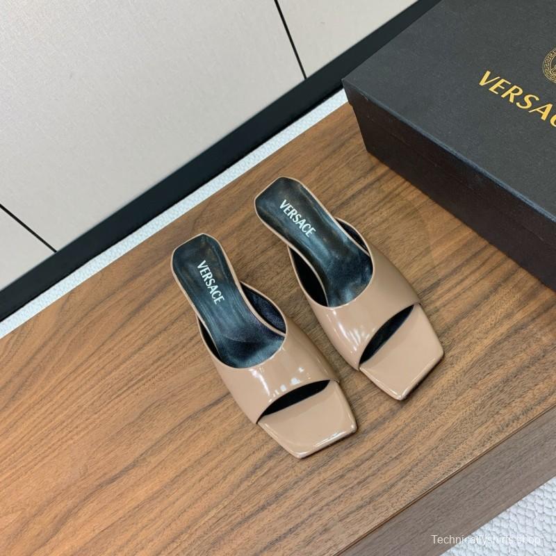 2025 Women VERSACE Beige Patent Leather Slippers