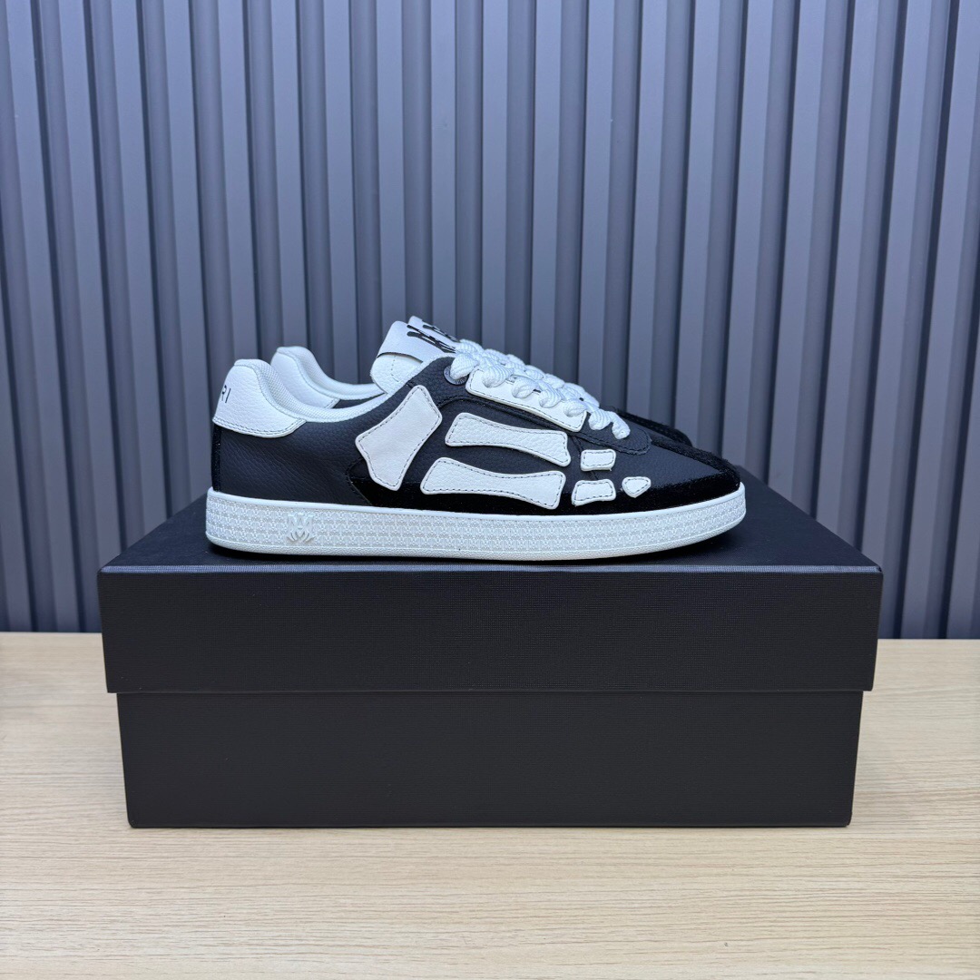 2025 Unisex Amiri Black White Leather Mesh Sneakers Skeleton Design LY00280