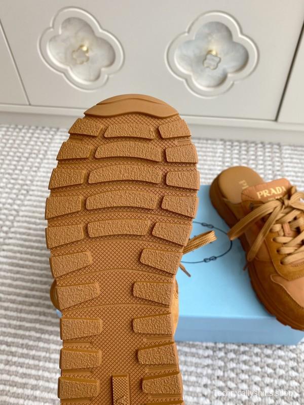 2025 Women Prada Brown Leather Suede Sneakers