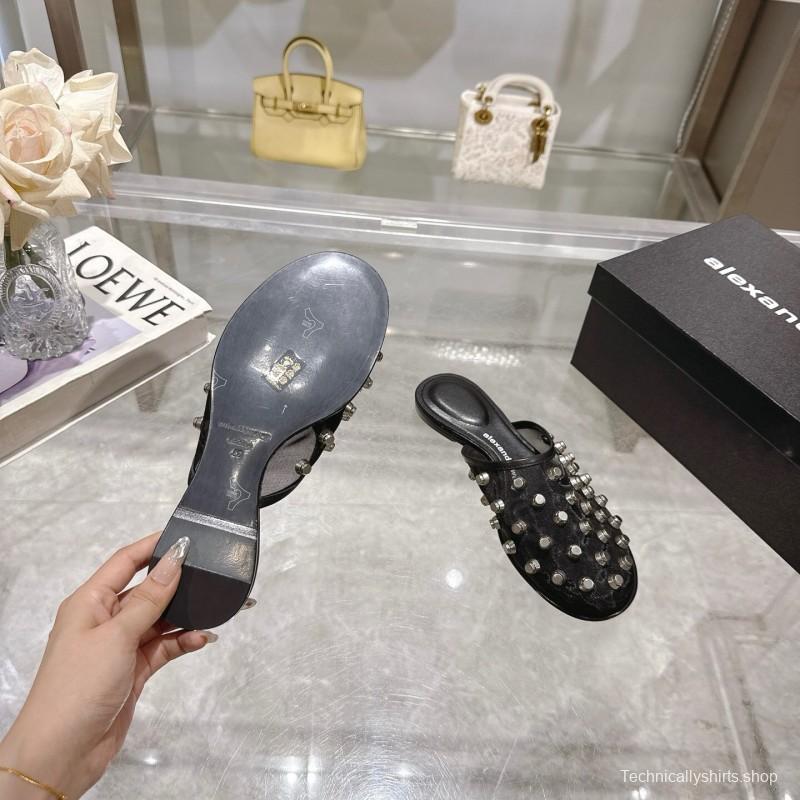2025 Slippers Alexander Wang Black Leather Studded LY00310