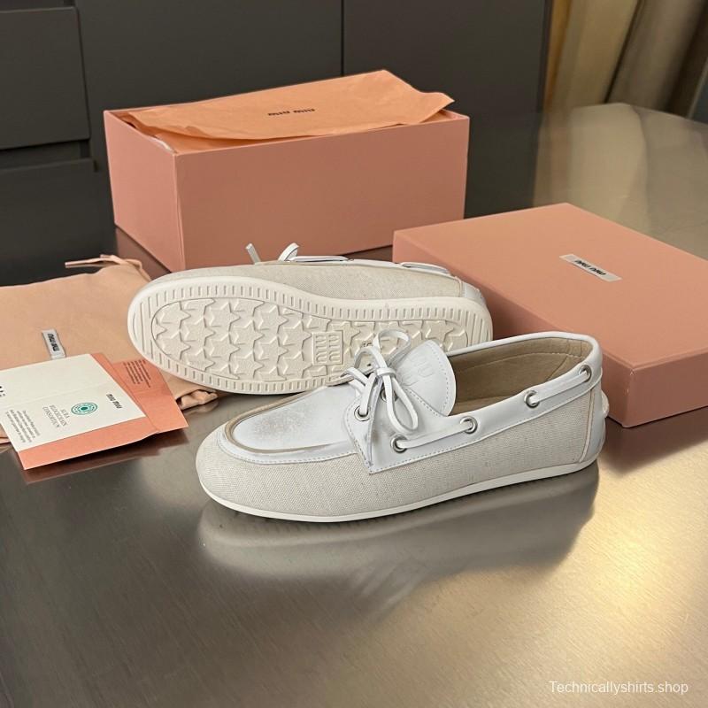 2025 Women Miu Miu White Leather Loafers LY00230