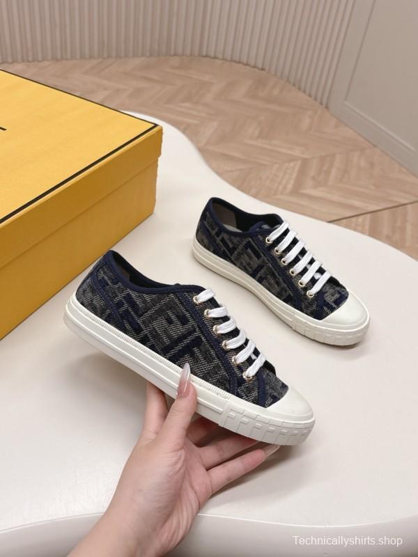 2025 Women Fendi Navy Blue Black Canvas Sneakers LY00280