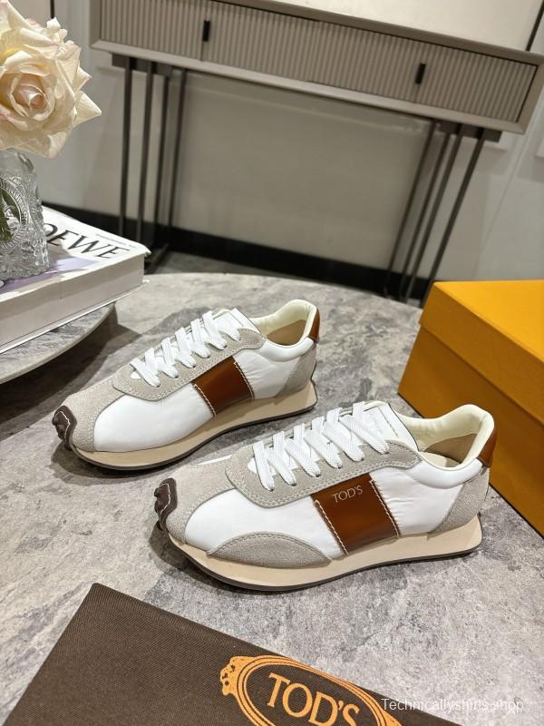 2025 Women TOD'S White Brown Beige Leather Suede Sneakers