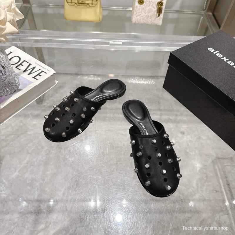 2025 Slippers Alexander Wang Black Leather Studded LY00310
