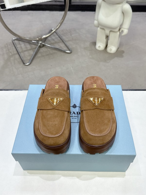 2025 Women Prada Brown Suede Loafers