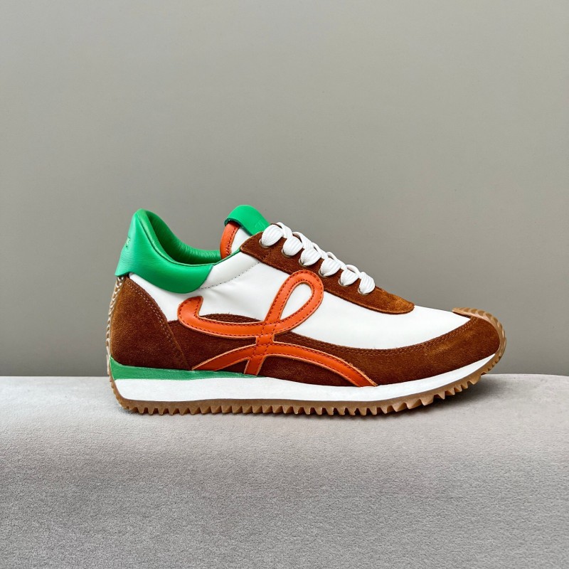 2025 Unisex Loewe Brown White Orange Green Leather Suede Sneakers LY00270
