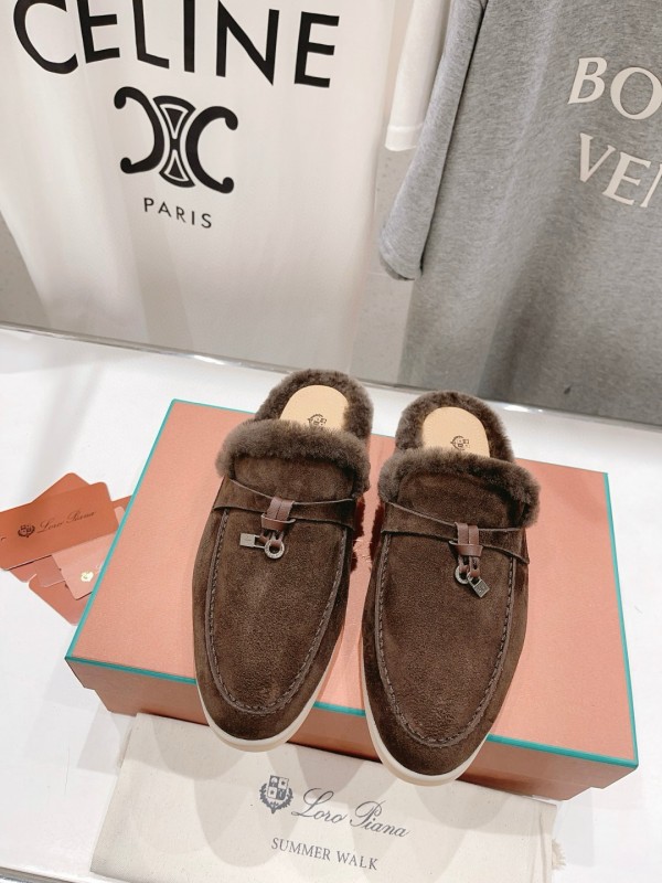 2024 Women LP Brown Suede Shearling Loafers MJ00300