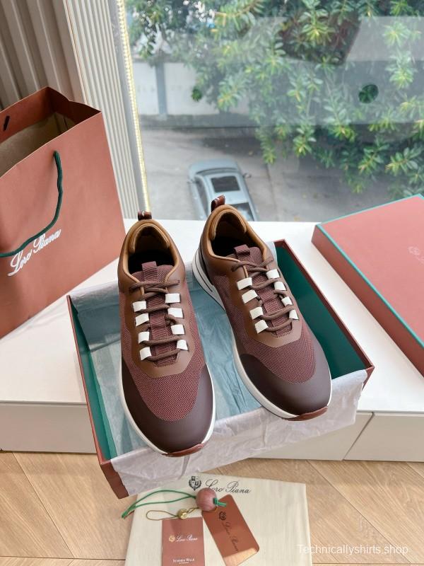 2024 Unisex Le Parmentier Brown Beige Mesh Leather Sneakers