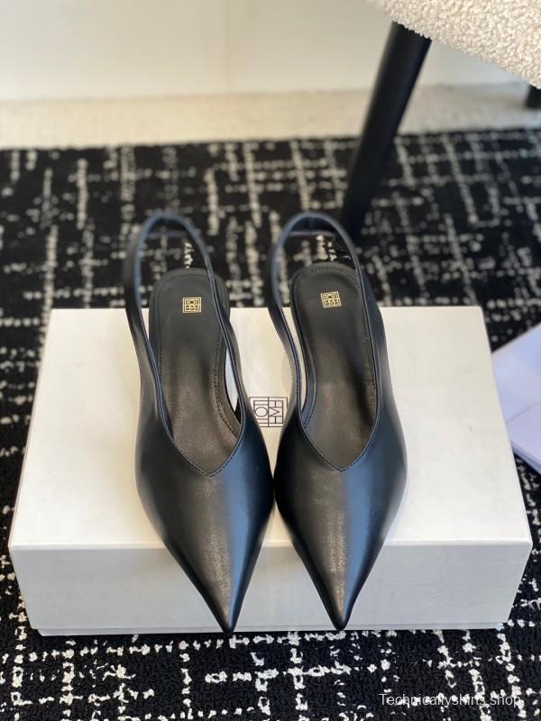 2025 Women Toteme Black Leather Slingback Pumps