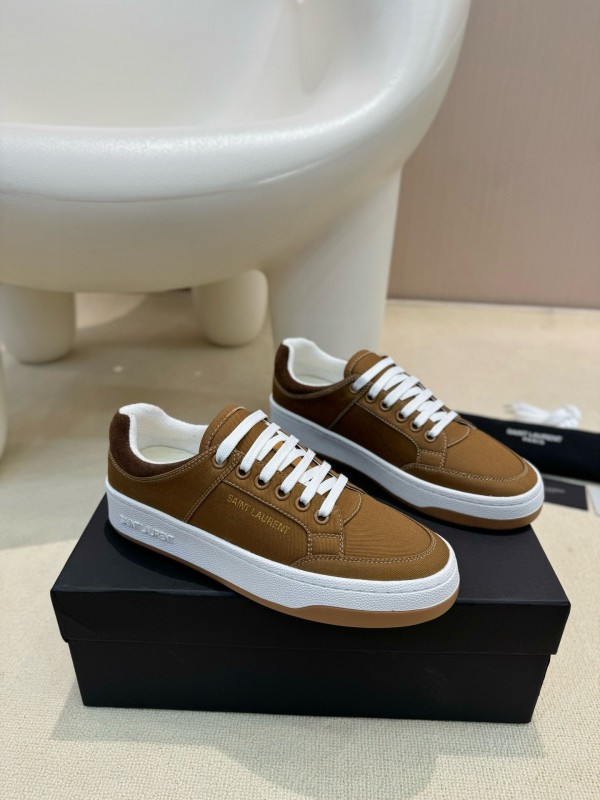 2024 Unisex Yves Saint Laurent Brown Canvas Leather Casual Sneakers