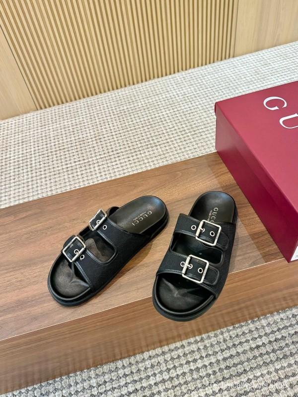 2025 Women Gucci Black Leather Slippers LY00240