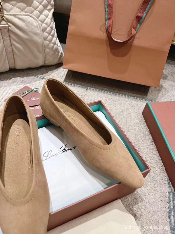 2025 Women Loro Piana Beige Suede Loafers