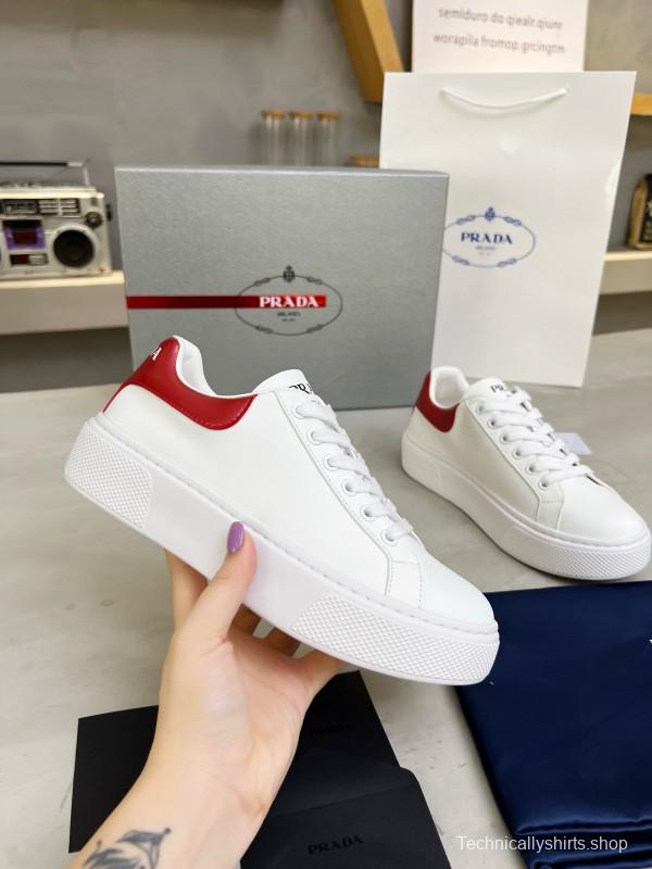 2024 Unisex Prada White Red Calfskin Silk Thick Sole Sneakers MJ00310