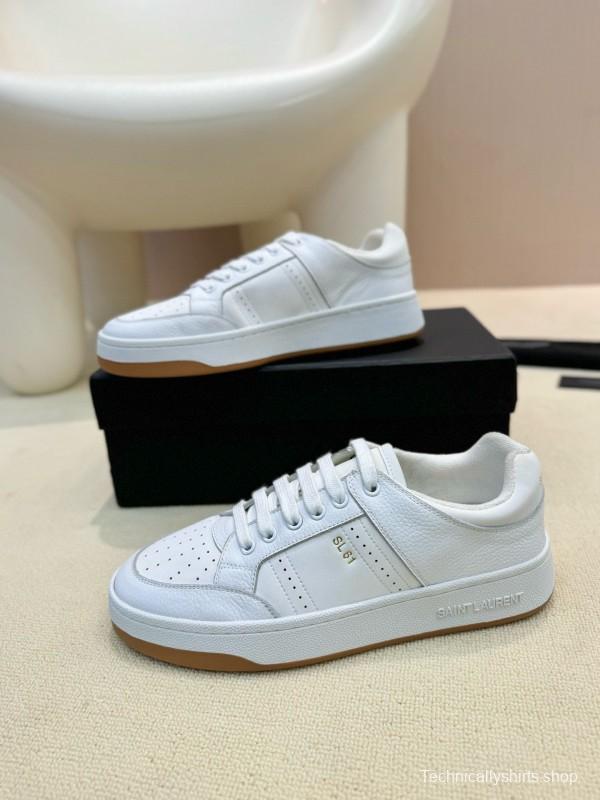 2024 Unisex Yves Saint Laurent White Silk Leather Sneakers SL61 MJ00350