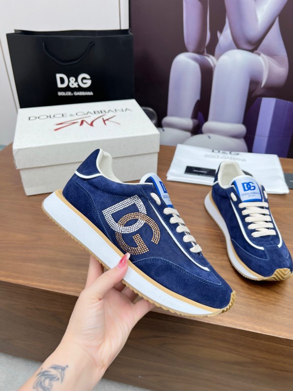 2025 Men Dolce & Gabbana Blue Suede Leather Sneakers LY00300