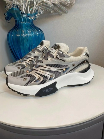 2024 Unisex Valentino White Black Grey Mesh Leather Sneakers MJ00410