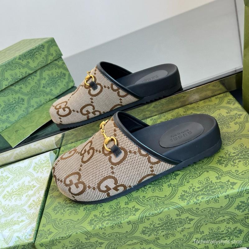 2024 Slippers Gucci Brown Canvas Leather Slippers MJ00280
