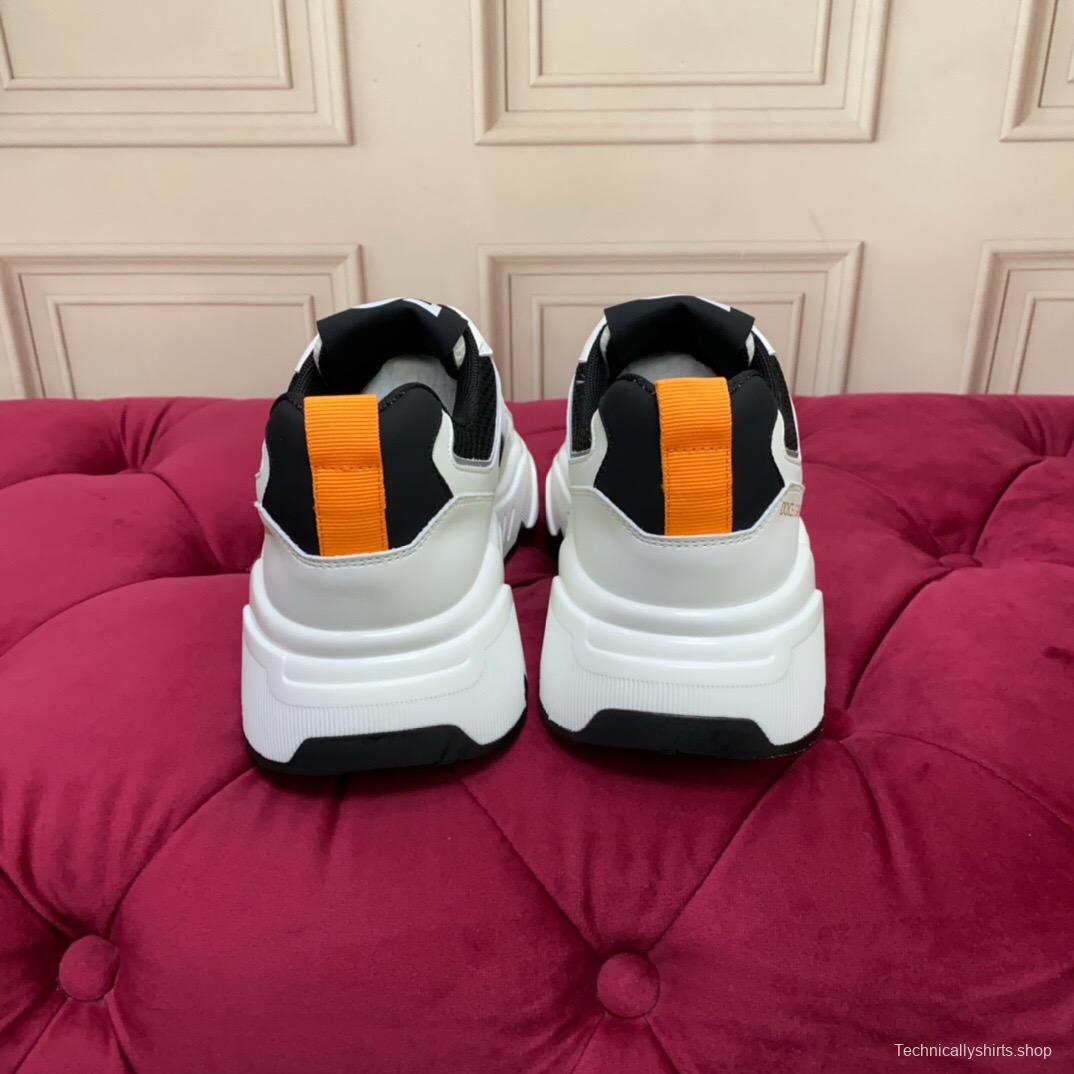 2025 Unisex Dolce & Gabbana White Black Orange Leather Lycra Sneakers LY00330(F)/LY00340(M)